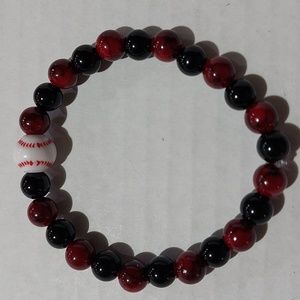 Arizona Major Baseball. Dyed dark red quartz/black Onyx stone beaded bracelet